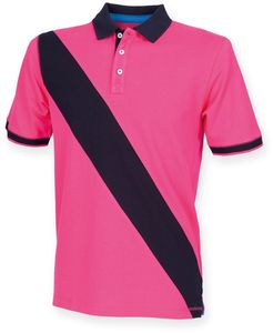 Front Row FR212 - Diagonal Stripe House Polo Bright Pink/ Navy