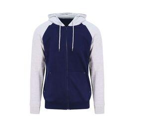 AWDIS JUST HOODS JH063 - Baseballtröja med Dragkedja Oxford Navy / Heather Grey