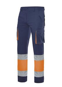VELILLA V3030 - Tvåfärgade byxor med hög synlighet Navy/Fluo Orange