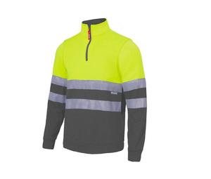 VELILLA V5701 - SWEAT COL ZIPPE BICOLORE HAUTE VISIBILITÉ Fluo Yellow / Grey