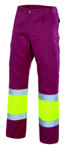 Velilla 156 - HV TWO-TONE LINED TROUSERS MAROON/HI-VIS YELLOW